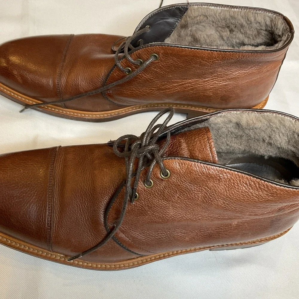 Johnston & Murphy Shearling Lined Boots Size 13 Cap Toe‎ Brown